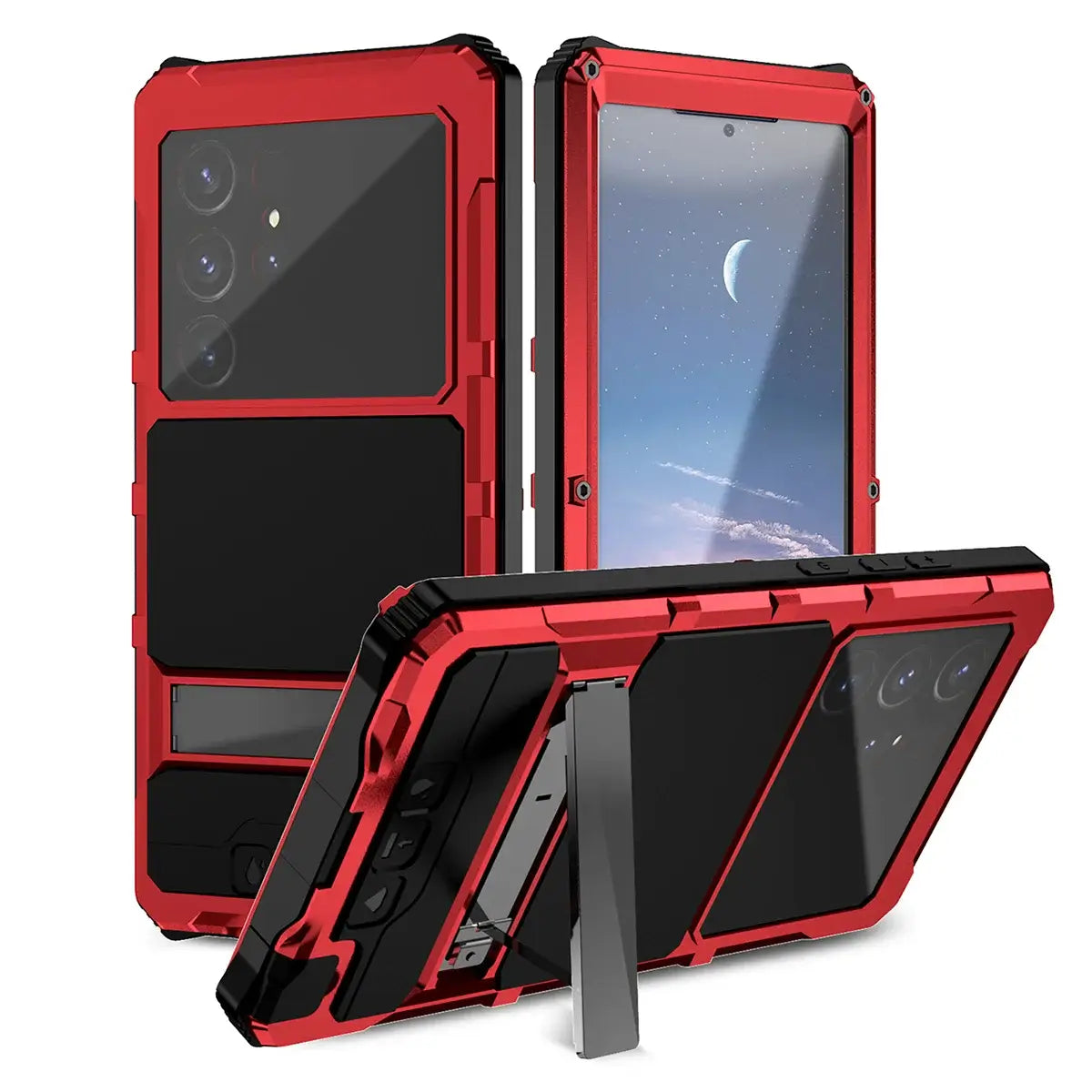 Buy Heavy Duty Aluminum Phone Case with Kickstand, Built-in Screen & Camera Protector, Shockproof Military-Grade Gorilla Glass Cover - Harlan at Caseles-Samsung Galaxy S25 Ultra, Black