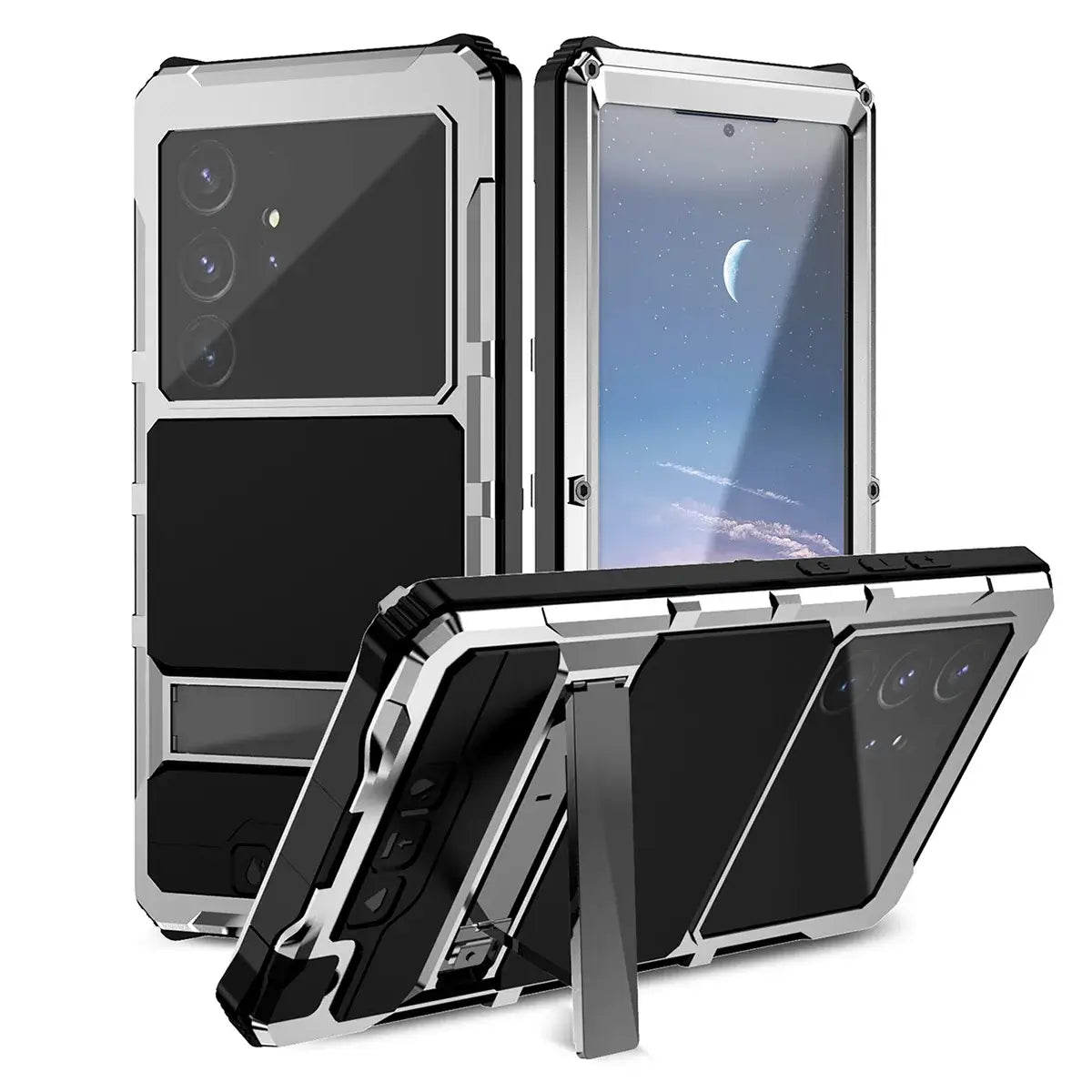 Buy Heavy Duty Aluminum Phone Case with Kickstand, Built-in Screen & Camera Protector, Shockproof Military-Grade Gorilla Glass Cover - Harlan at Caseles-Samsung Galaxy S25 Ultra, Black