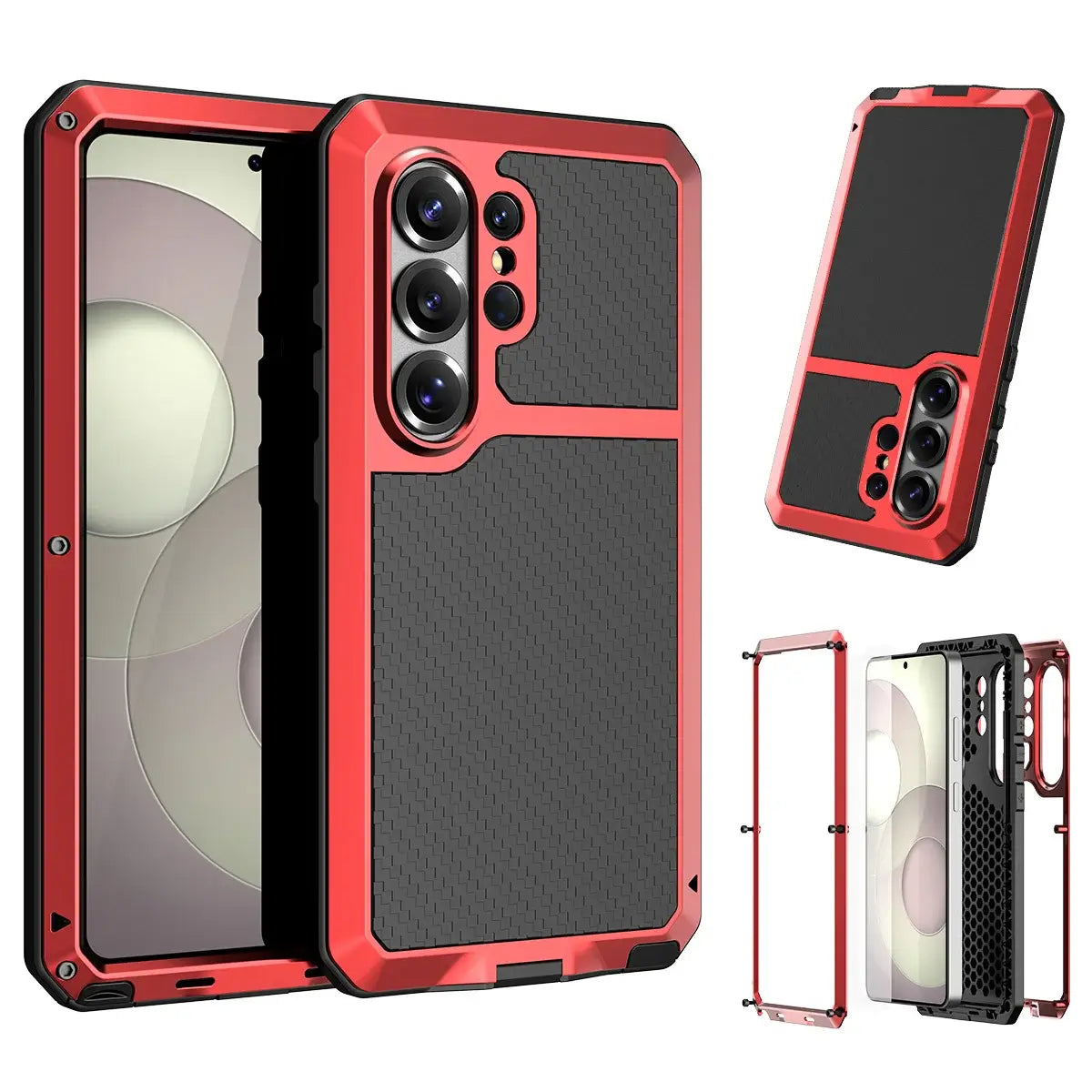 Buy S26 Ultra Metal Case, Waterproof Dustproof Shockproof 3-Proof Cover, Wireless Charging & Heat Dissipation Armor for Samsung S26 Ultra 5G - JONAH at Caseles-Samsung Galaxy S26 Ultra, Red