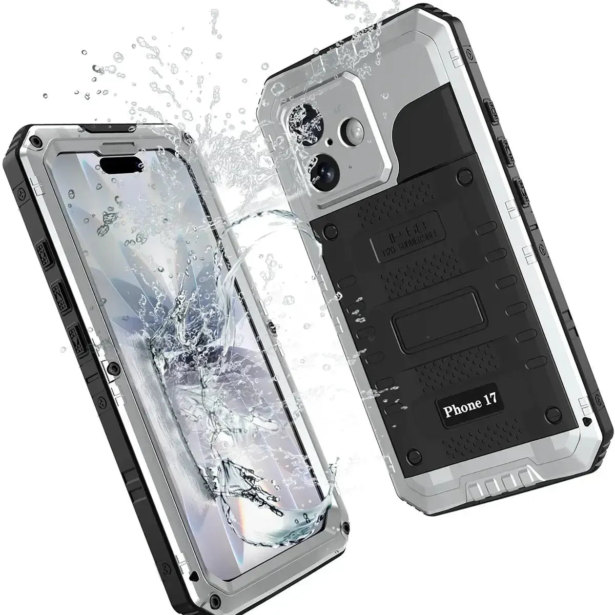 Buy Metal Waterproof Phone Case, with Built in Screen Protector, FullBody Protective Shockproof Heavy Duty Rugged Defender Cover - TIVON at Caseles-iPhone 17 Pro Max, Tivon-Black