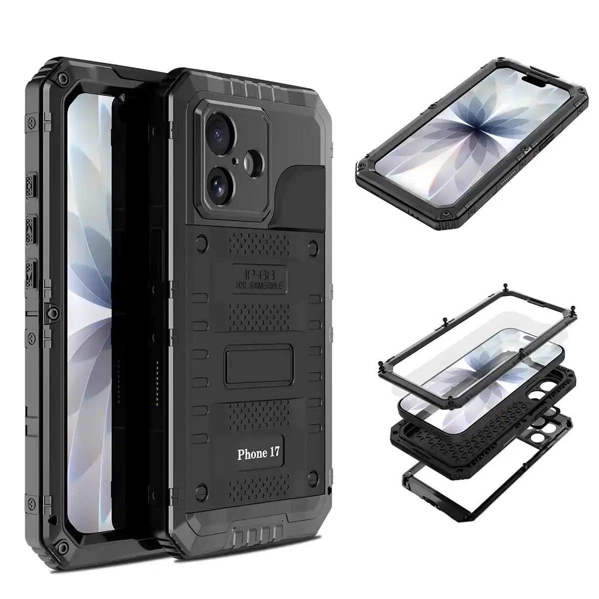 Buy Metal Waterproof Phone Case, with Built in Screen Protector, FullBody Protective Shockproof Heavy Duty Rugged Defender Cover - TIVON at Caseles-iPhone 17 Pro Max, Tivon-Black
