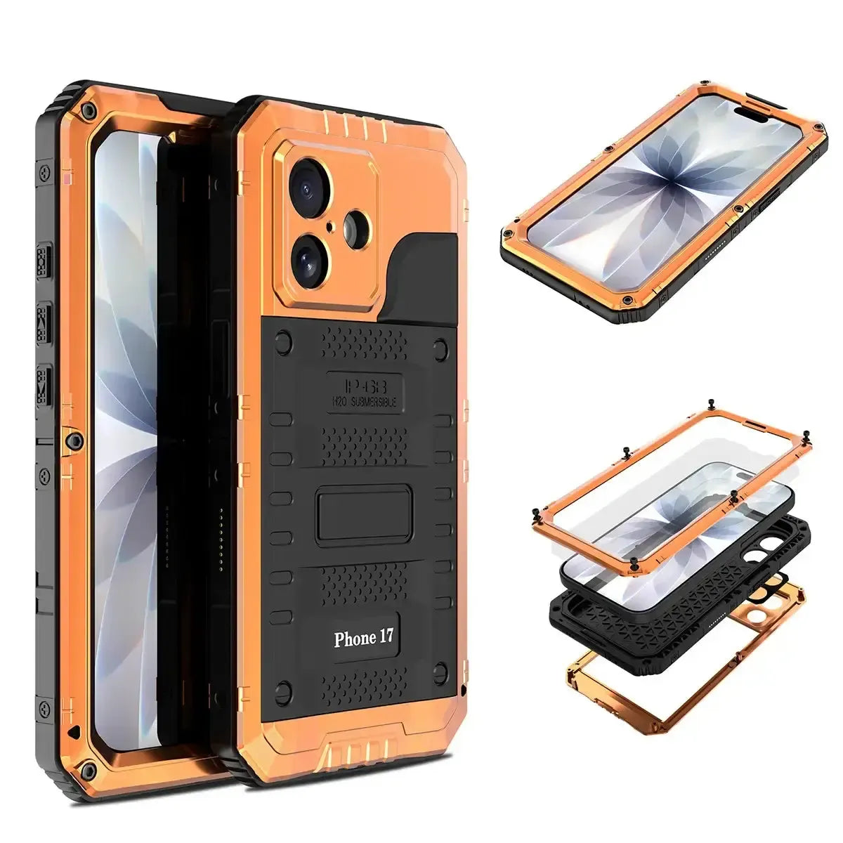 Buy Metal Waterproof Phone Case, with Built in Screen Protector, FullBody Protective Shockproof Heavy Duty Rugged Defender Cover - TIVON at Caseles-iPhone 17 Pro Max, Tivon-Black