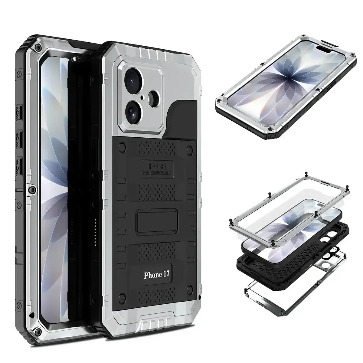 Buy Metal Waterproof Phone Case, with Built in Screen Protector, FullBody Protective Shockproof Heavy Duty Rugged Defender Cover - TIVON at Caseles-iPhone 17 Pro Max, Tivon-Black