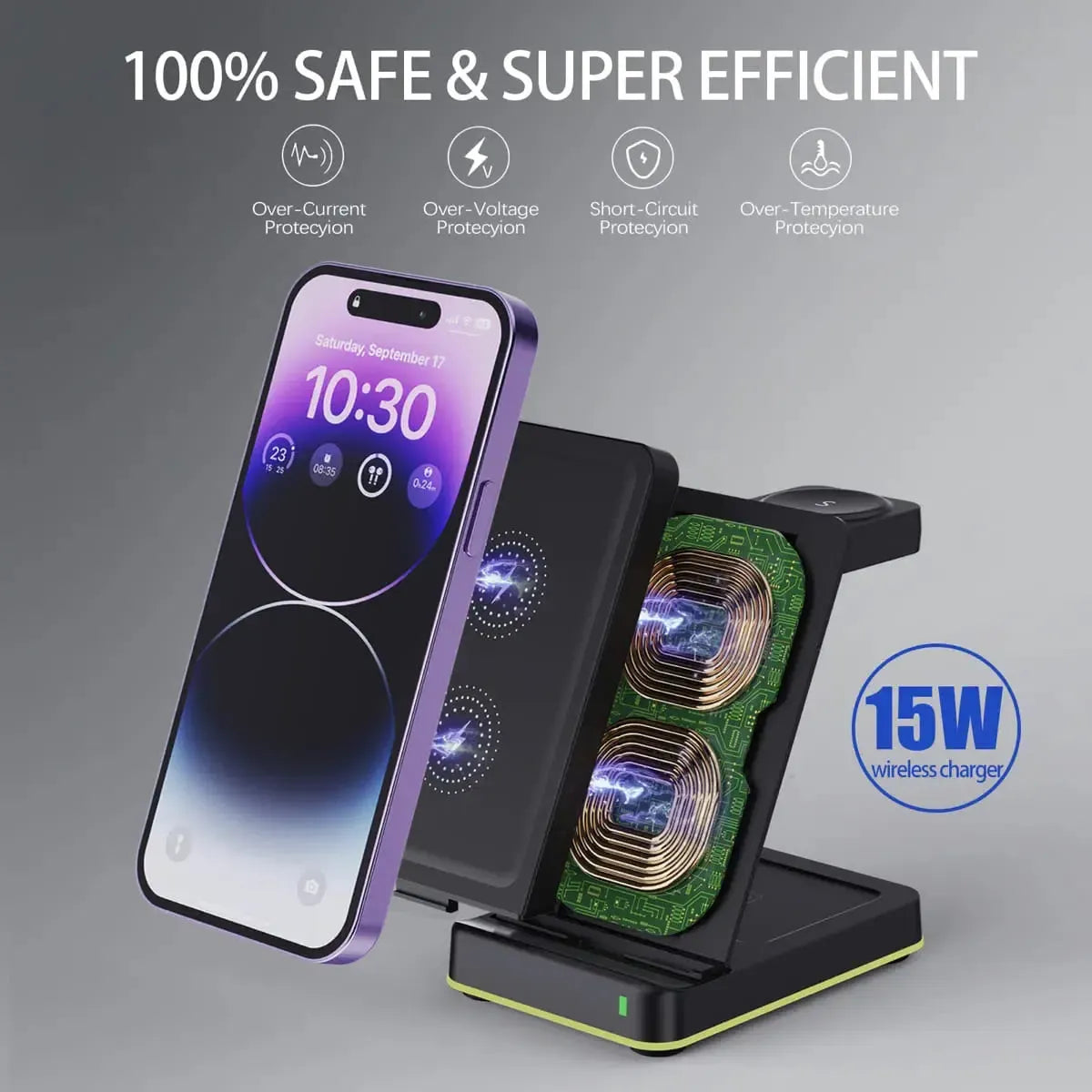 Buy Caseles 15W Fast for iPhone 16 to 12, Galaxy S24 to S8, Galaxy watch 7 to 3 series, iWatch 10 to 3 Series & Wireless Earbuds at Caseles-Charger-Black,