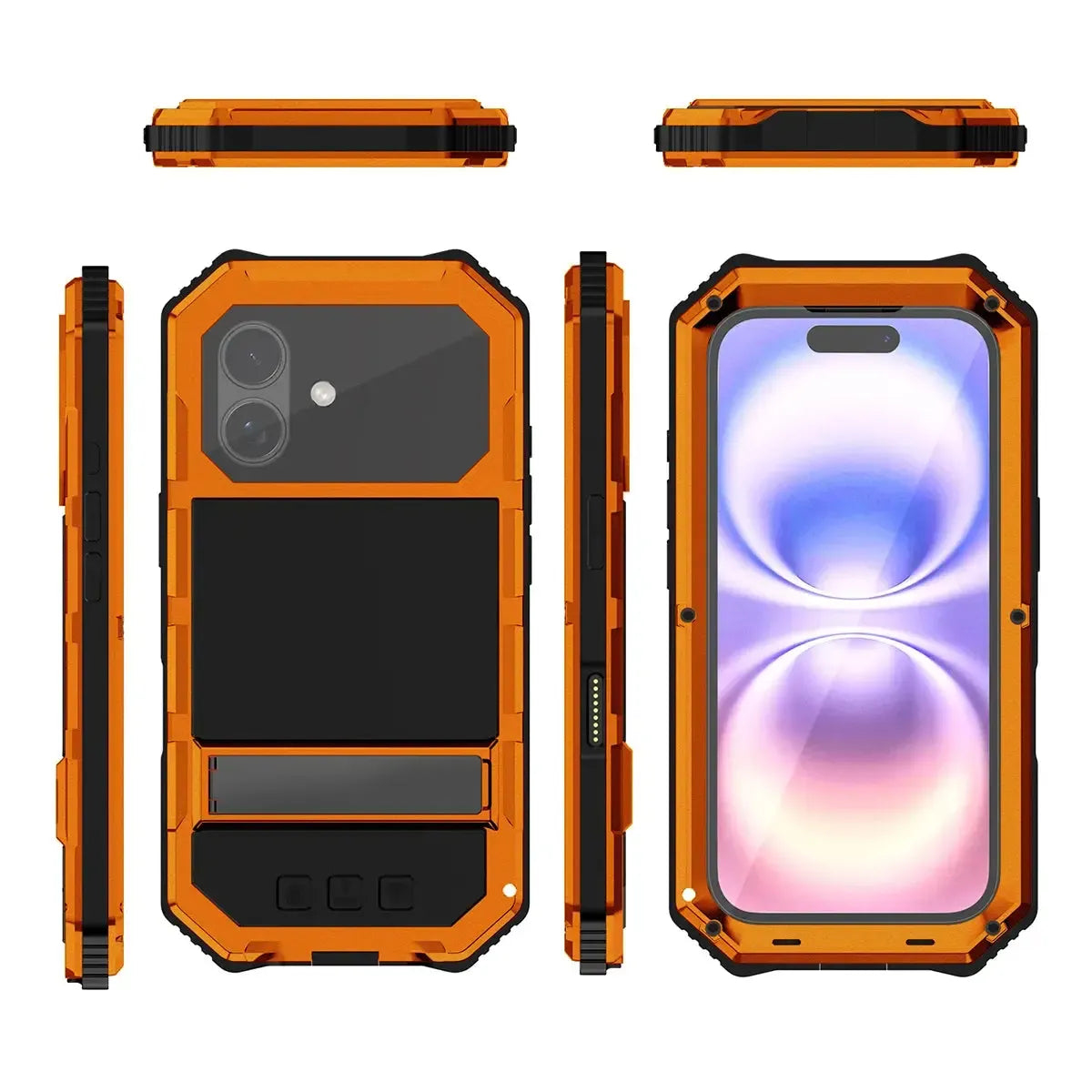 Buy Heavy Duty Aluminum iPhone Case with Kickstand, Built-in Screen & Camera Protector, Shockproof Military-Grade Gorilla Glass Cover - Hamza at KingKongBox-iPhone 18 Pro Max, Black