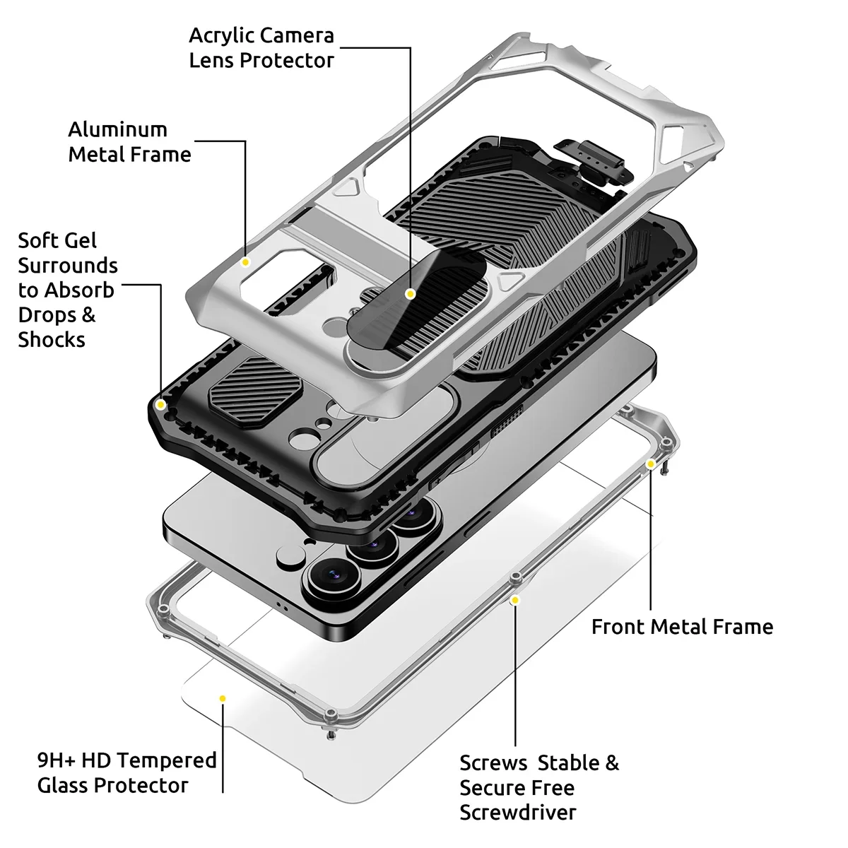 Buy Full Body Heavy Duty Metal Case for Samsung Galaxy S26 Ultra 5G, Built-in Screen Protector, Military Grade Drop Protection Armor with Magnetic Kickstand - WILDER at KingKongBox-Samsung Galaxy S26 Ultra, Black