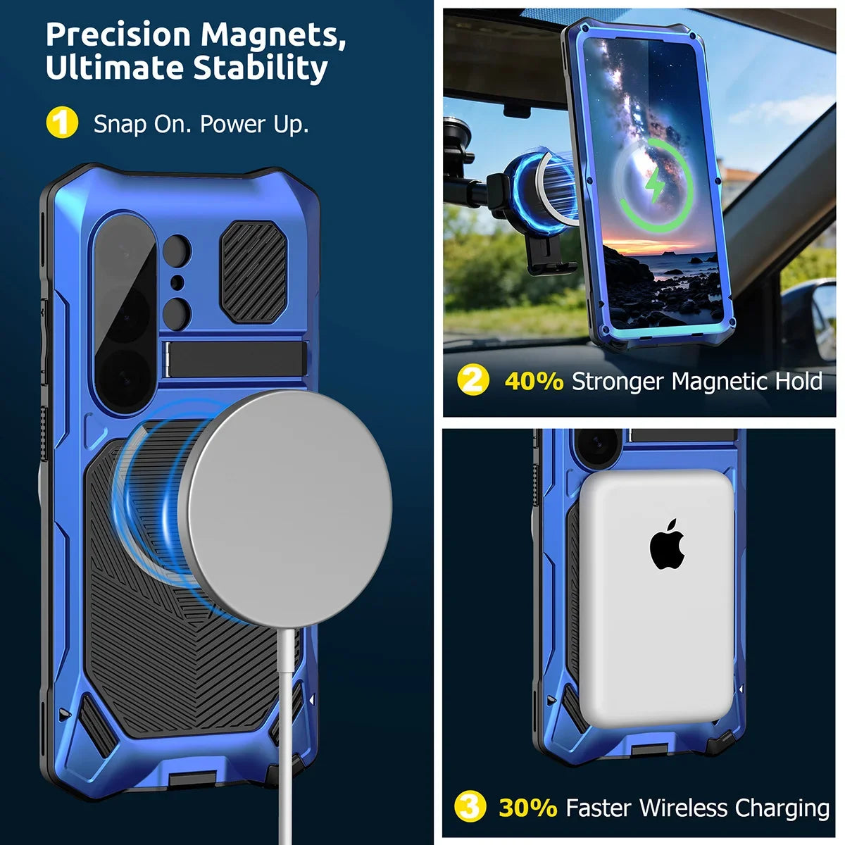 Buy Full Body Heavy Duty Metal Case for Samsung Galaxy S26 Ultra 5G, Built-in Screen Protector, Military Grade Drop Protection Armor with Magnetic Kickstand - WILDER at KingKongBox-Samsung Galaxy S26 Ultra, Black