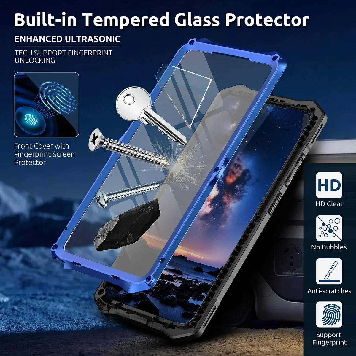Buy Full Body Heavy Duty Metal Case for Samsung Galaxy S26 Ultra 5G, Built-in Screen Protector, Military Grade Drop Protection Armor with Magnetic Kickstand - WILDER at KingKongBox-Samsung Galaxy S26 Ultra, Black