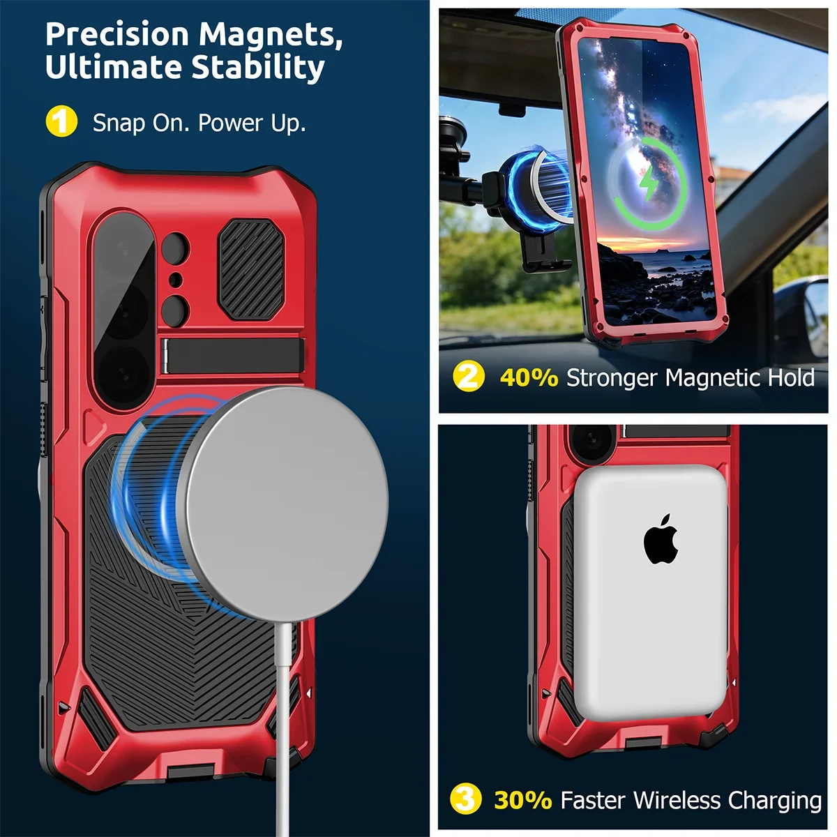 Buy Full Body Heavy Duty Metal Case for Samsung Galaxy S26 Ultra 5G, Built-in Screen Protector, Military Grade Drop Protection Armor with Magnetic Kickstand - WILDER at KingKongBox-Samsung Galaxy S26 Ultra, Black