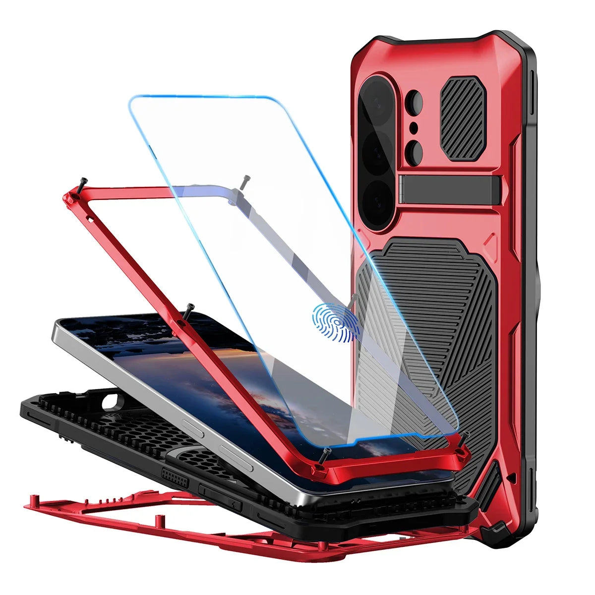 Buy Full Body Heavy Duty Metal Case for Samsung Galaxy S26 Ultra 5G, Built-in Screen Protector, Military Grade Drop Protection Armor with Magnetic Kickstand - WILDER at KingKongBox-Samsung Galaxy S26 Ultra, Red
