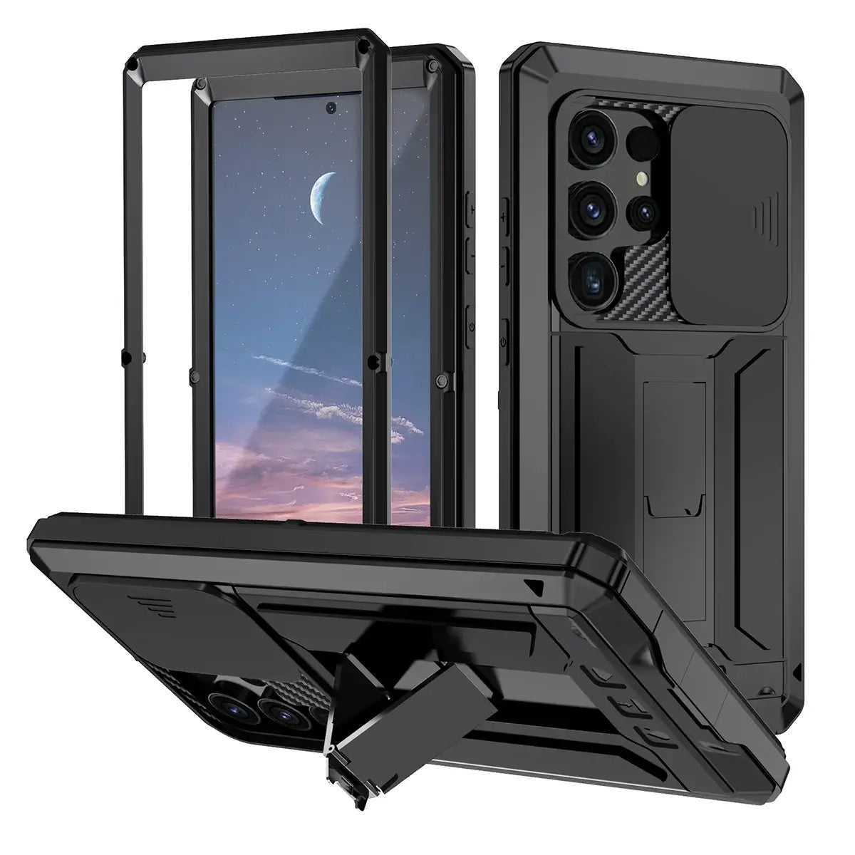 Buy Heavy Duty Metal Case with 360° Full Body Protection, Sliding Camera Cover, Built-in Screen Protector, Shockproof & Dustproof Armor Phone Cover - Wade at Caseles-Samsung Galaxy S25 Ultra, Black