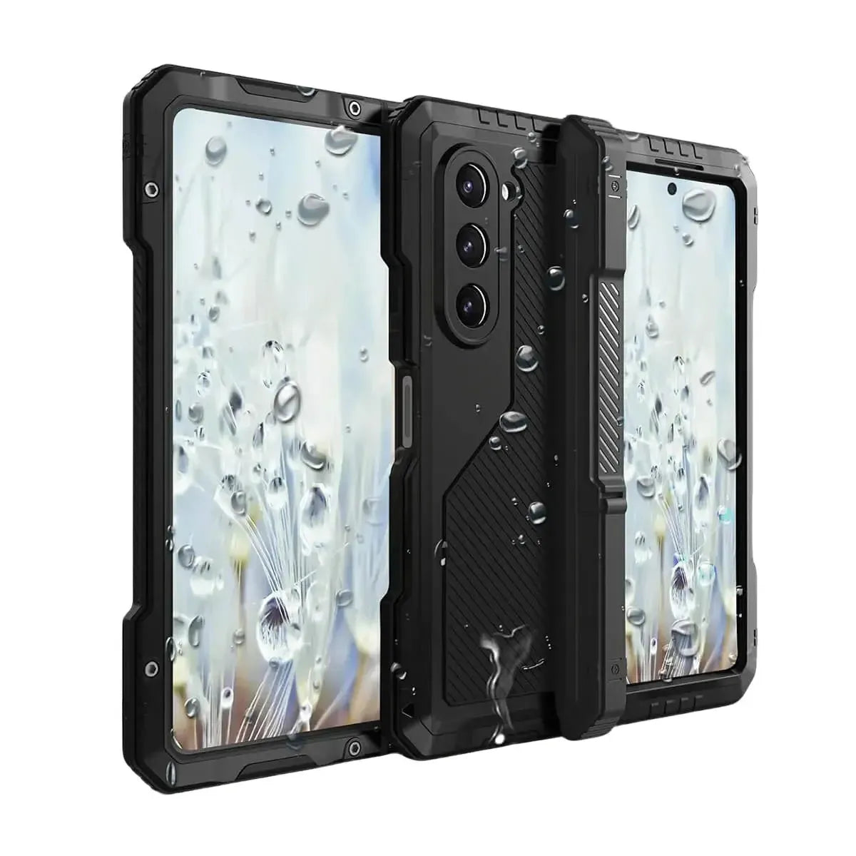 Buy Classic Full Body Metal Armor Phone Case, with Screen Protector, Heavy Duty Defender Shockproof Case - TANK at Caseles-Samsung Galaxy Z Fold 6, Taddeo-Black