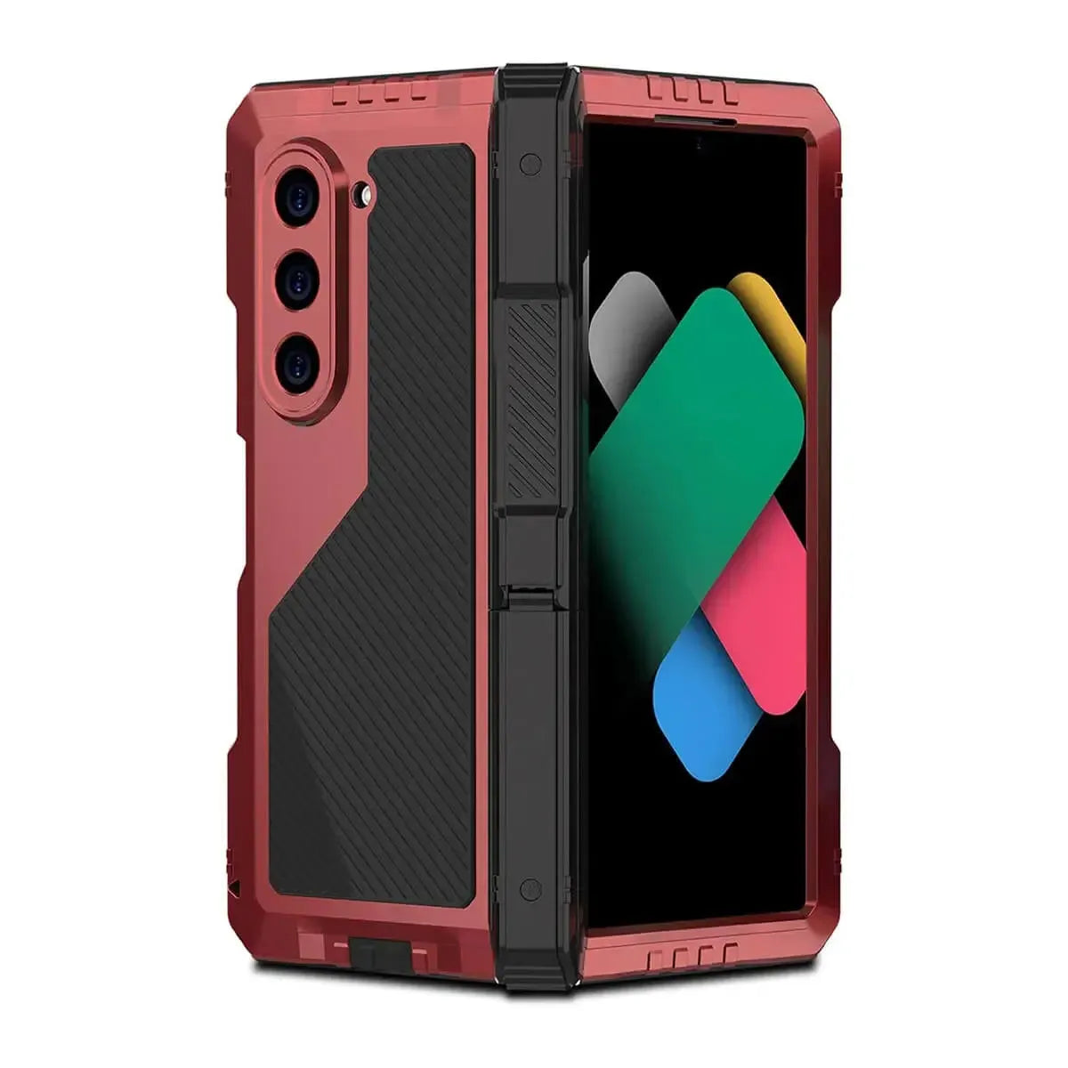 Buy Classic Full Body Metal Armor Phone Case, with Screen Protector, Heavy Duty Defender Shockproof Case - TANK at Caseles-Samsung Galaxy Z Fold 6, Taddeo-Red