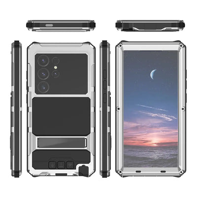 Buy Heavy Duty Aluminum Phone Case with Kickstand, Built-in Screen & Camera Protector, Shockproof Military-Grade Gorilla Glass Cover - Harlan at Caseles-Samsung Galaxy S25 Ultra, Black