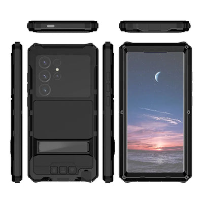 Buy Heavy Duty Aluminum Phone Case with Kickstand, Built-in Screen & Camera Protector, Shockproof Military-Grade Gorilla Glass Cover - Harlan at Caseles-Samsung Galaxy S25 Ultra, Black