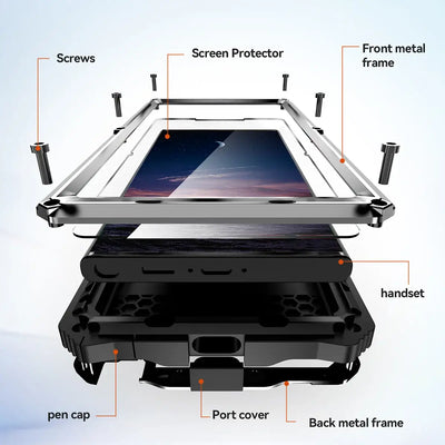 Buy Heavy Duty Aluminum Phone Case with Kickstand, Built-in Screen & Camera Protector, Shockproof Military-Grade Gorilla Glass Cover - Harlan at Caseles-Samsung Galaxy S25 Ultra, Black