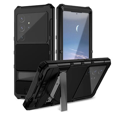 Buy Heavy Duty Aluminum Phone Case with Kickstand, Built-in Screen & Camera Protector, Shockproof Military-Grade Gorilla Glass Cover - Harlan at Caseles-Samsung Galaxy S25 Ultra, Black
