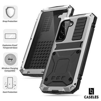 Buy Classic Full Body Metal Armor Phone Case, with Screen Protector, Heavy Duty Defender Shockproof Case,Hubert at Caseles-Samsung Galaxy S25 Ultra, Black