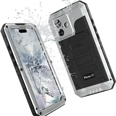 Buy Metal Waterproof Phone Case, with Built in Screen Protector, FullBody Protective Shockproof Heavy Duty Rugged Defender Cover - TIVON at Caseles-iPhone 17 Pro Max, Tivon-Black
