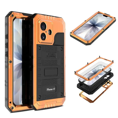 Buy Metal Waterproof Phone Case, with Built in Screen Protector, FullBody Protective Shockproof Heavy Duty Rugged Defender Cover - TIVON at Caseles-iPhone 17 Pro Max, Tivon-Black
