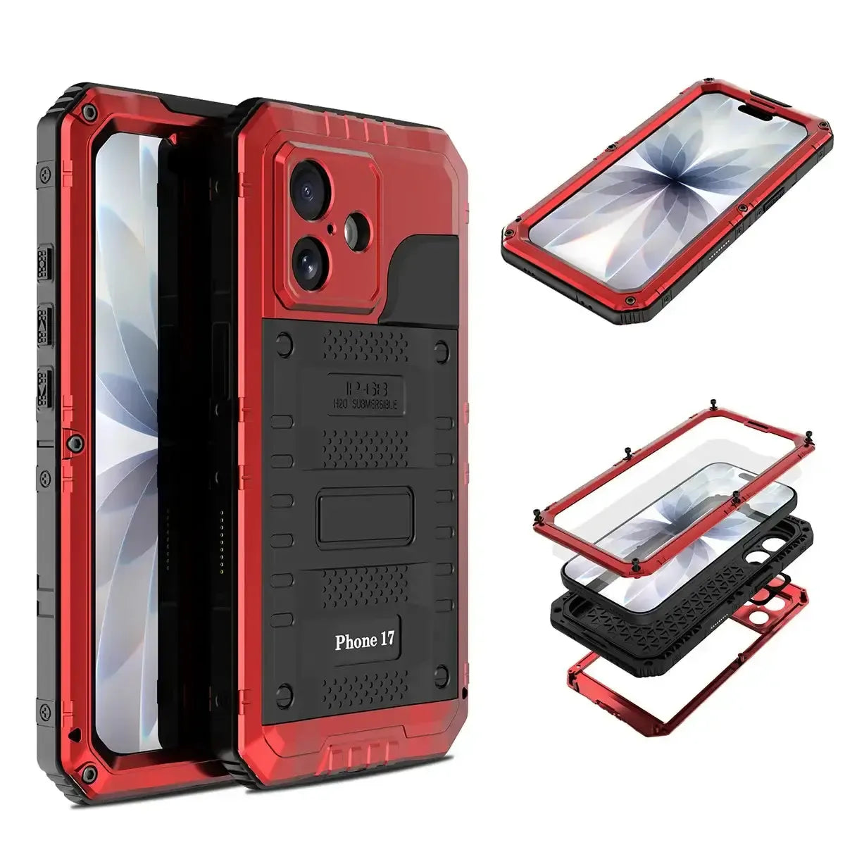 Buy Metal Waterproof Phone Case, with Built in Screen Protector, FullBody Protective Shockproof Heavy Duty Rugged Defender Cover - TIVON at Caseles-iPhone 17 Pro Max, Tivon-Black