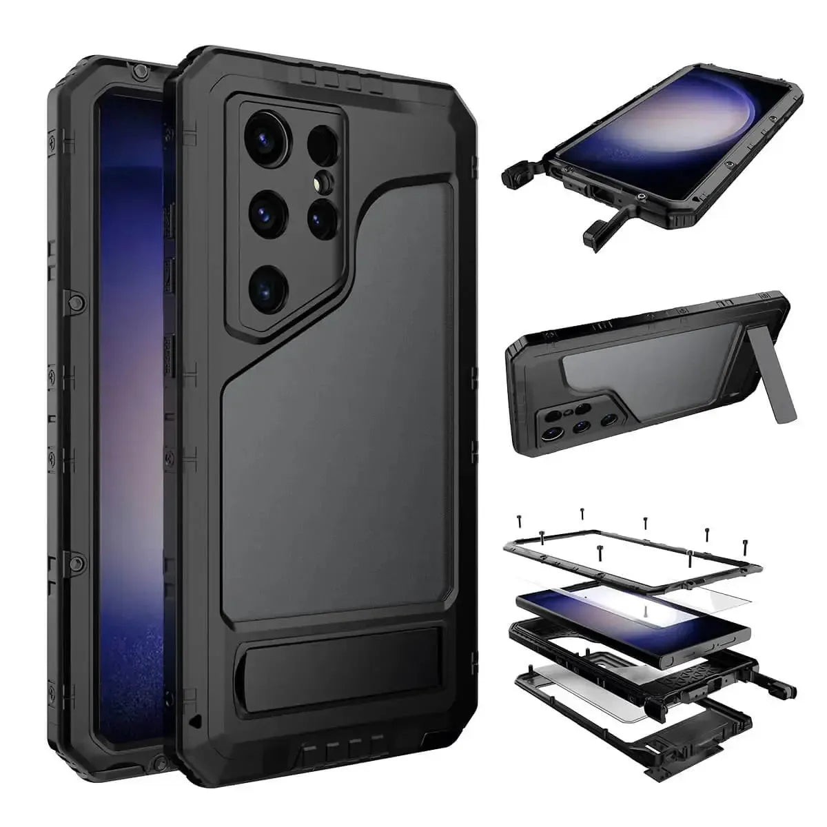 Buy Metal Waterproof Phone Case, with Built in Screen Protector, FullBody Protective Shockproof Heavy Duty Rugged Defender Cover - TYSON at Caseles-Samsung Galaxy S25 Ultra, Black