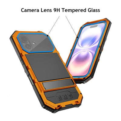 Buy Heavy Duty Aluminum iPhone Case with Kickstand, Built-in Screen & Camera Protector, Shockproof Military-Grade Gorilla Glass Cover - Hamza at KingKongBox-iPhone 18 Pro Max, Black