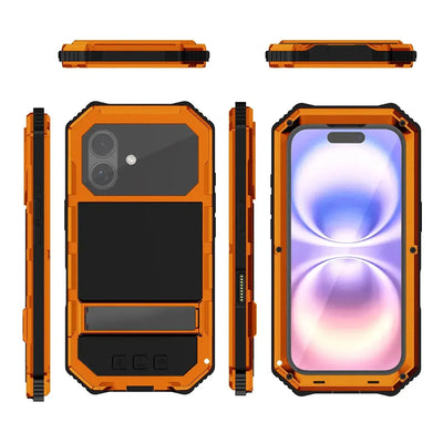 Buy Heavy Duty Aluminum iPhone Case with Kickstand, Built-in Screen & Camera Protector, Shockproof Military-Grade Gorilla Glass Cover - Hamza at KingKongBox-iPhone 18 Pro Max, Black