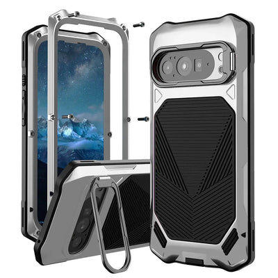 Buy Military Grade Magnetic Case for Google Pixel Series, Full-Body Armor with Screen Protector, 360° Rotatable Kickstand & Lens Guard - Drake at Caseles-Google Pixel 10 Pro XL, Silver