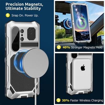 Buy Full Body Heavy Duty Metal Case for Samsung Galaxy S26 Ultra 5G, Built-in Screen Protector, Military Grade Drop Protection Armor with Magnetic Kickstand - WILDER at KingKongBox-Samsung Galaxy S26 Ultra, Black