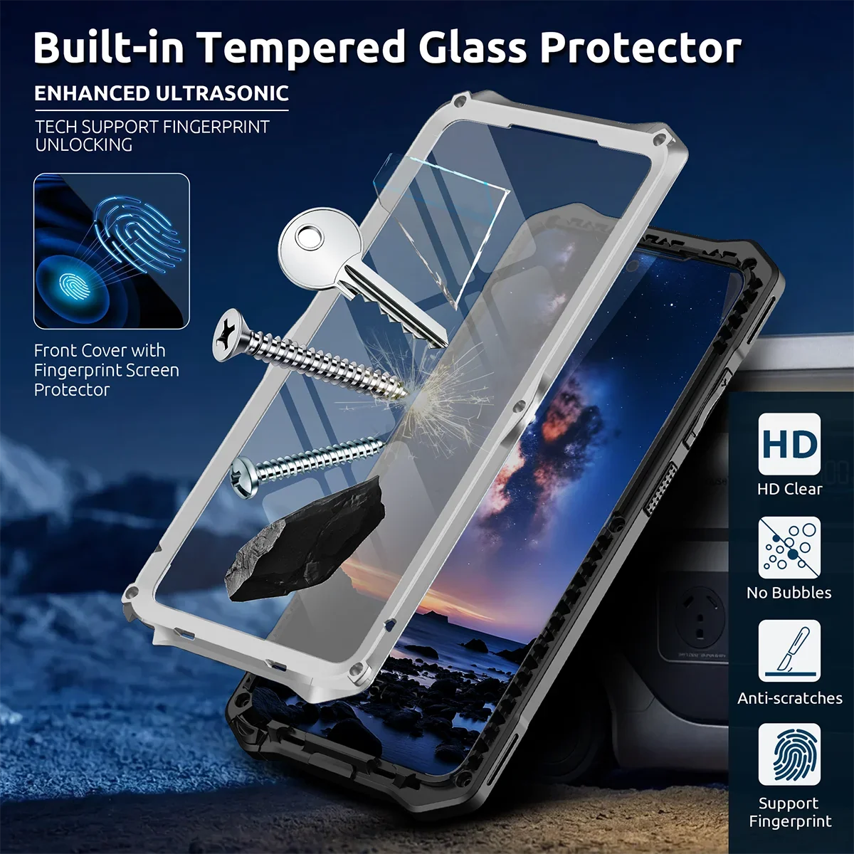 Buy Full Body Heavy Duty Metal Case for Samsung Galaxy S26 Ultra 5G, Built-in Screen Protector, Military Grade Drop Protection Armor with Magnetic Kickstand - WILDER at KingKongBox-Samsung Galaxy S26 Ultra, Black