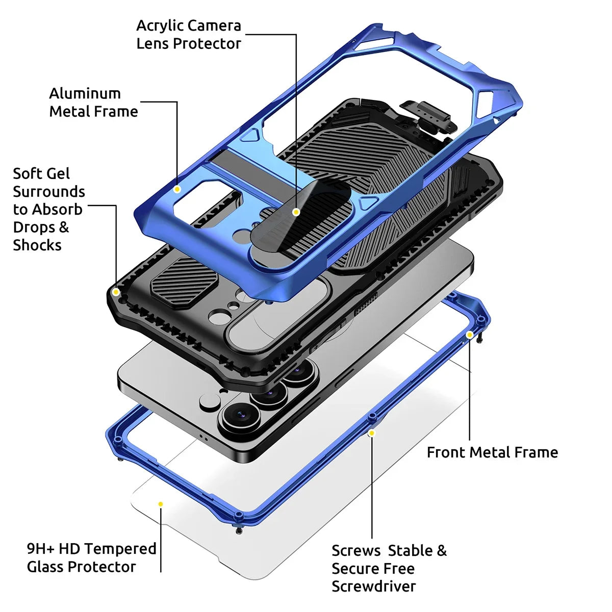 Buy Full Body Heavy Duty Metal Case for Samsung Galaxy S26 Ultra 5G, Built-in Screen Protector, Military Grade Drop Protection Armor with Magnetic Kickstand - WILDER at KingKongBox-Samsung Galaxy S26 Ultra, Black