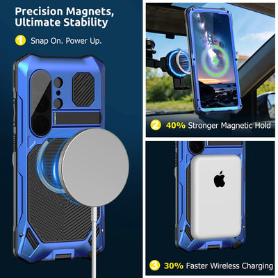 Buy Full Body Heavy Duty Metal Case for Samsung Galaxy S26 Ultra 5G, Built-in Screen Protector, Military Grade Drop Protection Armor with Magnetic Kickstand - WILDER at KingKongBox-Samsung Galaxy S26 Ultra, Black