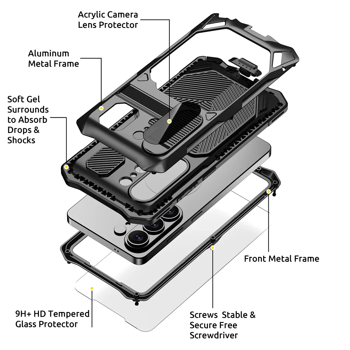 Buy Full Body Heavy Duty Metal Case for Samsung Galaxy S26 Ultra 5G, Built-in Screen Protector, Military Grade Drop Protection Armor with Magnetic Kickstand - WILDER at KingKongBox-Samsung Galaxy S26 Ultra, Black