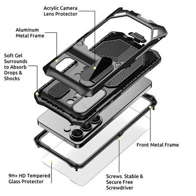 Buy Full Body Heavy Duty Metal Case for Samsung Galaxy S26 Ultra 5G, Built-in Screen Protector, Military Grade Drop Protection Armor with Magnetic Kickstand - WILDER at KingKongBox-Samsung Galaxy S26 Ultra, Black