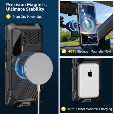 Buy Full Body Heavy Duty Metal Case for Samsung Galaxy S26 Ultra 5G, Built-in Screen Protector, Military Grade Drop Protection Armor with Magnetic Kickstand - WILDER at KingKongBox-Samsung Galaxy S26 Ultra, Black