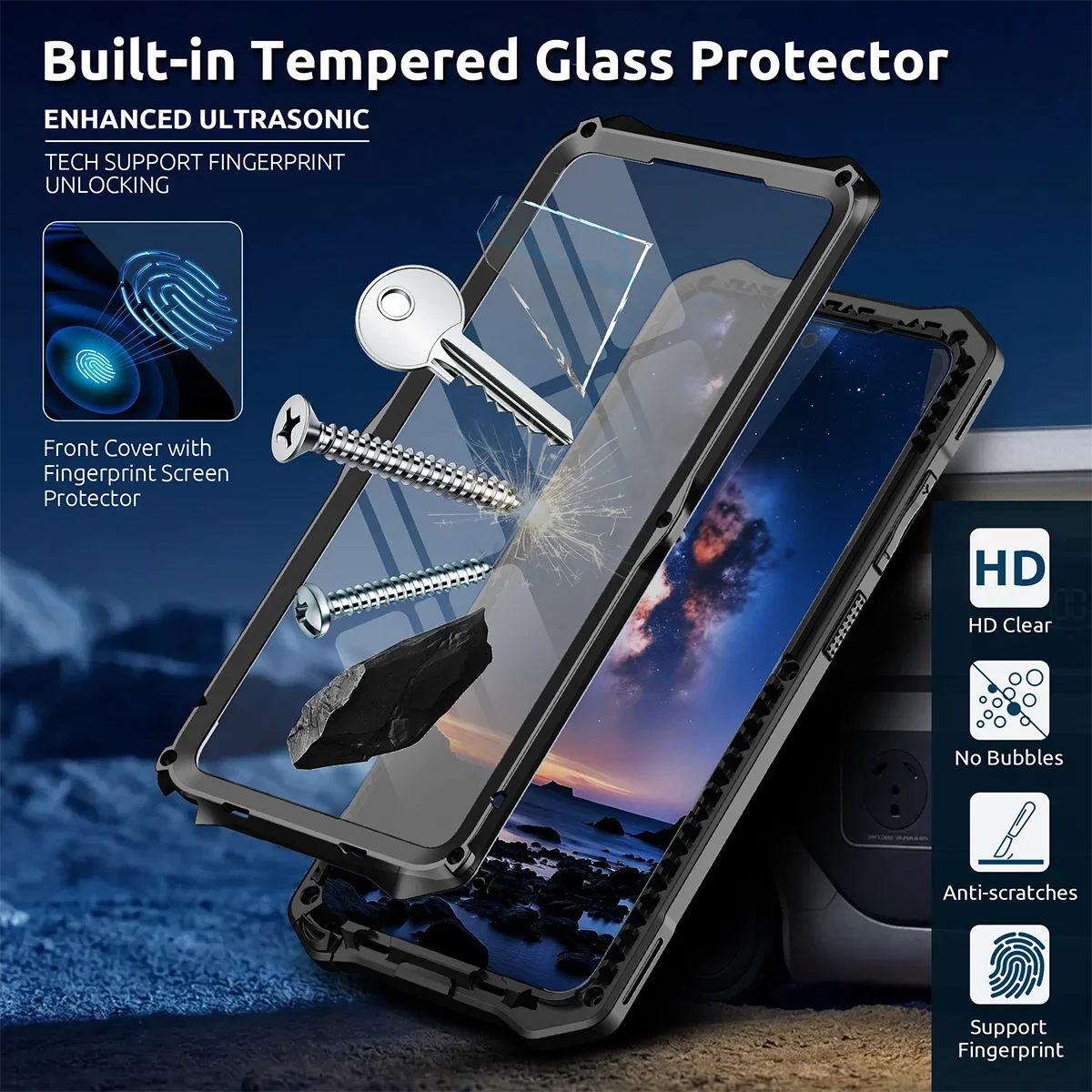 Buy Full Body Heavy Duty Metal Case for Samsung Galaxy S26 Ultra 5G, Built-in Screen Protector, Military Grade Drop Protection Armor with Magnetic Kickstand - WILDER at KingKongBox-Samsung Galaxy S26 Ultra, Black