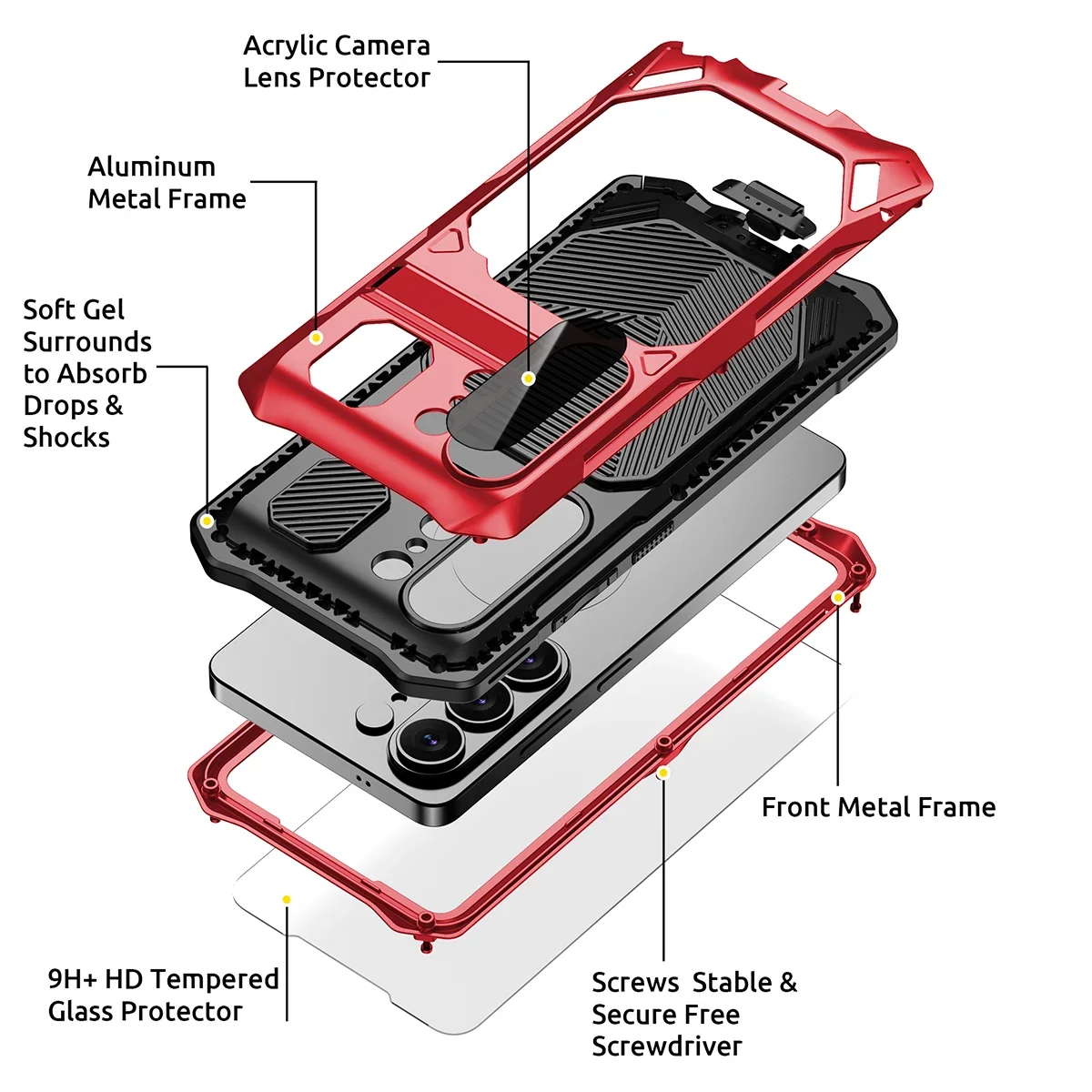 Buy Full Body Heavy Duty Metal Case for Samsung Galaxy S26 Ultra 5G, Built-in Screen Protector, Military Grade Drop Protection Armor with Magnetic Kickstand - WILDER at KingKongBox-Samsung Galaxy S26 Ultra, Black