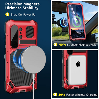 Buy Full Body Heavy Duty Metal Case for Samsung Galaxy S26 Ultra 5G, Built-in Screen Protector, Military Grade Drop Protection Armor with Magnetic Kickstand - WILDER at KingKongBox-Samsung Galaxy S26 Ultra, Black
