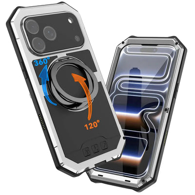 Buy 360° Rotatable Magnetic Stand Case | Full-Body Protection, Lens Guard & Wireless Charging Support - Stark at Caseles-iPhone 17 Pro Max, Orange