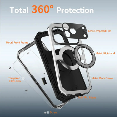 Buy 360° Rotatable Magnetic Stand Case | Full-Body Protection, Lens Guard & Wireless Charging Support - Stark at Caseles-iPhone 17 Pro Max, Orange