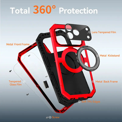 Buy 360° Rotatable Magnetic Stand Case | Full-Body Protection, Lens Guard & Wireless Charging Support - Stark at Caseles-iPhone 17 Pro Max, Orange