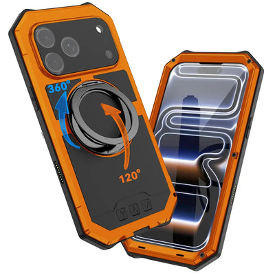 Buy 360° Rotatable Magnetic Stand Case | Full-Body Protection, Lens Guard & Wireless Charging Support - Stark at Caseles-iPhone 17 Pro Max, Orange
