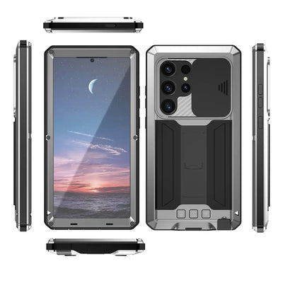 Buy Heavy Duty Metal Case with 360° Full Body Protection, Sliding Camera Cover, Built-in Screen Protector, Shockproof & Dustproof Armor Phone Cover - Wade at Caseles-Samsung Galaxy S25 Ultra, Black