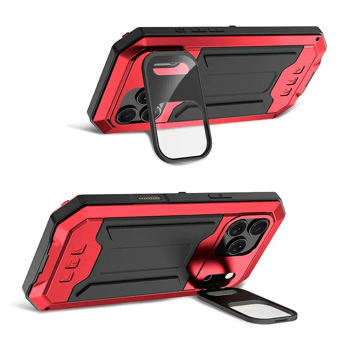 Buy iPhone Heavy Duty Metal Case with 360° Full Body Protection, Sliding Camera Cover, Built-in Screen Protector, Shockproof & Dustproof Armor Phone Cover - Warren at Caseles-iPhone 17 Pro Max, Black