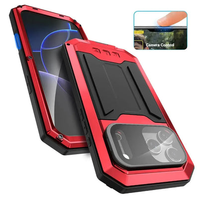 Buy iPhone Heavy Duty Metal Case with 360° Full Body Protection, Sliding Camera Cover, Built-in Screen Protector, Shockproof & Dustproof Armor Phone Cover - Warren at Caseles-iPhone 17 Pro Max, Black