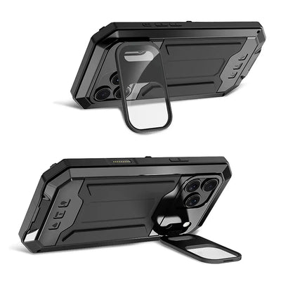 Buy iPhone Heavy Duty Metal Case with 360° Full Body Protection, Sliding Camera Cover, Built-in Screen Protector, Shockproof & Dustproof Armor Phone Cover - Warren at Caseles-iPhone 17 Pro Max, Black