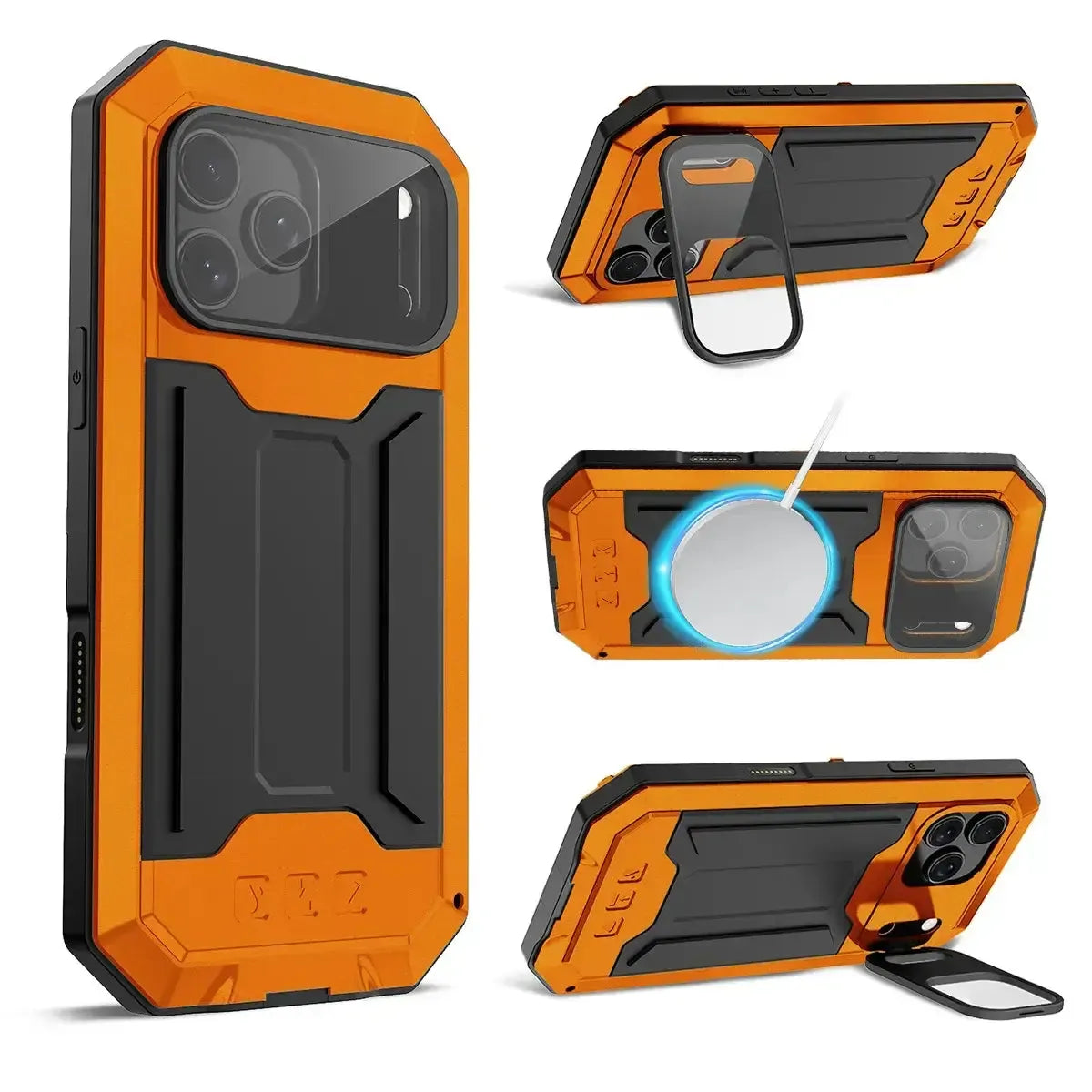 Buy iPhone Heavy Duty Metal Case with 360° Full Body Protection, Sliding Camera Cover, Built-in Screen Protector, Shockproof & Dustproof Armor Phone Cover - Warren at KingKongBox-iPhone 18 Pro Max, Orange