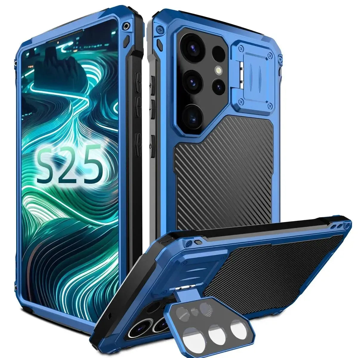 Buy Classic Full Body Metal Armor Phone Case, with Screen Protector, Heavy Duty Defender Shockproof Case - Bulwark at Caseles-Samsung Galaxy S25 Ultra, Blue