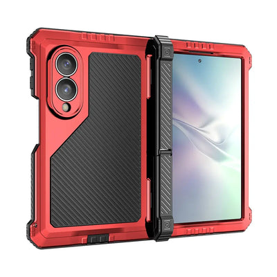 Buy Classic Full Body Metal Armor Phone Case, with Screen Protector, Heavy Duty Defender Shockproof Case - TANK at Caseles-Samsung Galaxy Z Fold 8, Taddeo-Red